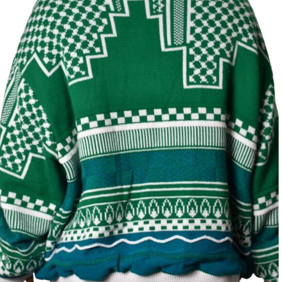 Anz Sweater Jacket Knit Green Keffiyey Zip Front Geo Print Streetwear Size XL - Picture 12 of 16
